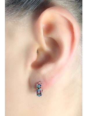 925 Ayar Gümüş Kadın Minimal Mix Taşlı J Küpe