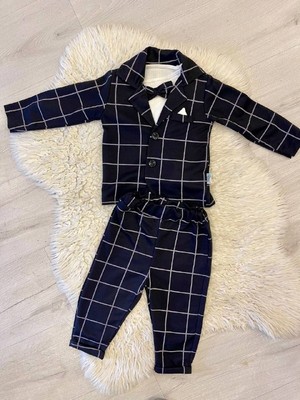 Linoş Kids Erkek Bebek Pamuklu Takım Elbise Papyon - Pantolon - Ceket - Gömlek Düğün-Nişan Takım Elbisesi