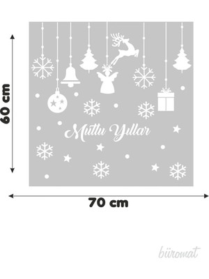 Narnuga Mutlu Yıllar Yazısı Kar Taneleri ve Kutular Balonlar Vitrin,cam Stickerları 60X70 cm
