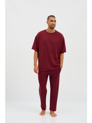 Erkek Basic Fluffy Modal Tshirt Bordo