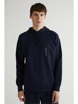 Gant Erkek Lacivert Regular Fit Kapüşonlu Logolu Sweatshirt