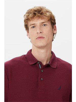 Nautica Erkek Bordo Classic Fit Uzun Kollu Polo