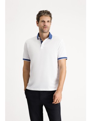 Polo Yaka Regular Fit Desenli Pamuklu Tişört