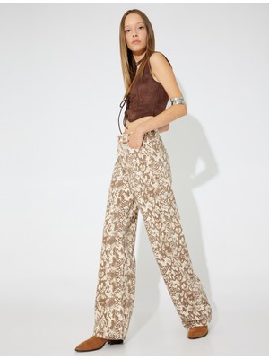 Koton x Zeynep Bastık - Yılan Derisi Desenli Pantolon Düz Uzun Paça - Longer Straight Jeans