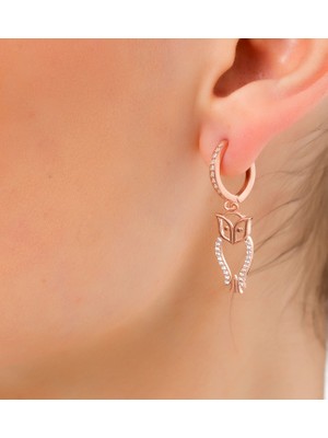 925 Ayar Gümüş Zirkon Taşlı Baykuş Halka Küpe