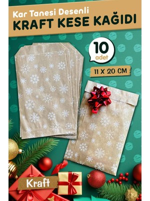 Kar Tanesi Desenli Kraft Kese Kağıdı 11x20 cm 10 Adet Şık Sunumlar İçin