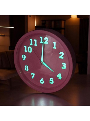 Bahat Fosforlu Gece Parlayan Pembe Kız Odası Duvar Saati Çap 22 cm