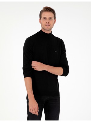 Pierre Cardin Erkek Siyah Slim Fit Yarım Balıkçı Yaka Basic Triko Kazak 50296614-VR046