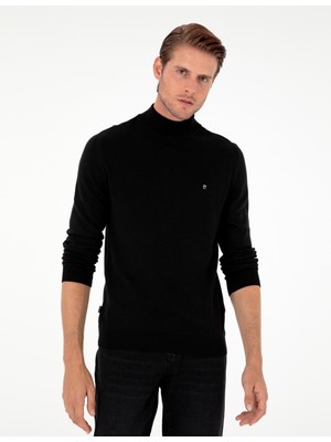 Pierre Cardin Erkek Siyah Slim Fit Yarım Balıkçı Yaka Basic Triko Kazak 50296614-VR046