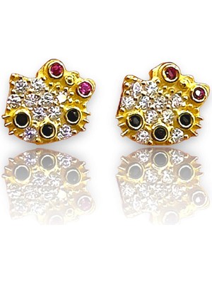 925 Ayar Gümüş Hello Kitty Model Minimal Çivi Küpe