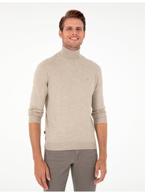 Pierre Cardin Erkek Kum Melanj Slim Fit Balıkçı Yaka Basic Triko Kazak 50296602-VR123