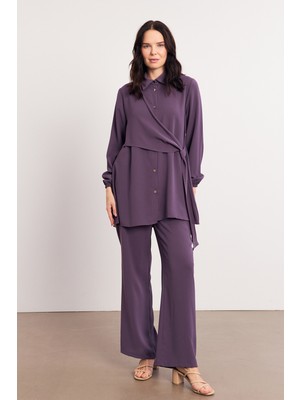 Perla Tunik Pantolon Takım - Leylak