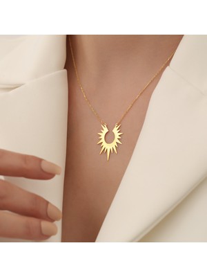 Nox Jewelry 14 Ayar Mikron Altın Kaplama Güneş Işını Tasarım Gümüş Kolye - CN00297
