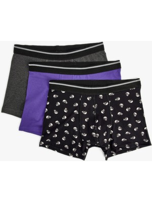 Koton 3'Lü Boxer Seti Slim Fit Kuru Kafa Baskılı Pamuklu
