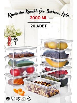 Nandy Home 20 Adet 2 Lt Kapasiteli Kendinden Kapaklı PP Plastik Saklama Kabı - Dayanıklı ve Derin Dondurucuya Uygun