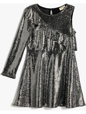 Koton Pullu Payetli Elbise Tek Omuz Fırfır Detaylı