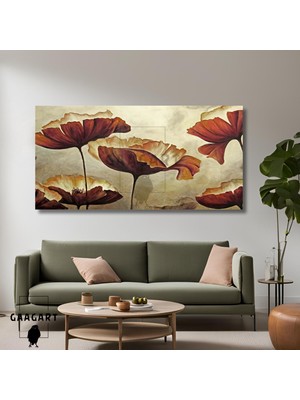 Gaagart Panoramik Kanvas Duvar Tablosu Geniş Yapraklı Çiçek Dizaynı