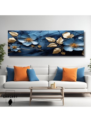 Gaagart Uzun Panaromik Kanvas Tablo Mavi Geniş Yapraklı Çiçek Tasarımı