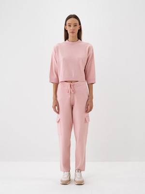 Kadın Pembe Doğal Yün Dokulu Oversize Kazak