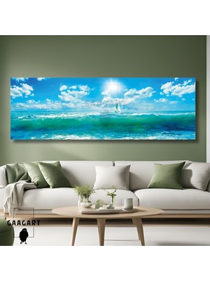 Gaagart Uzun Panaromik Kanvas Tablo Okyanus Dalgaları ve Gökyüzü