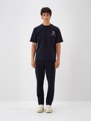 Erkek Lacivert Pamuk Dokulu Oversize Tişört