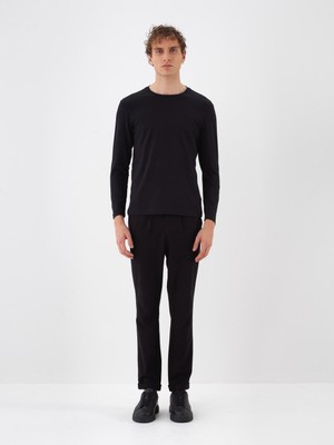 Xint Erkek Siyah Modal Dokulu Slim Fit Uzun Kollu Tişört