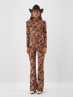 Kadın Camel Işıltılı Sim Detaylı Slim Fit Pantolon