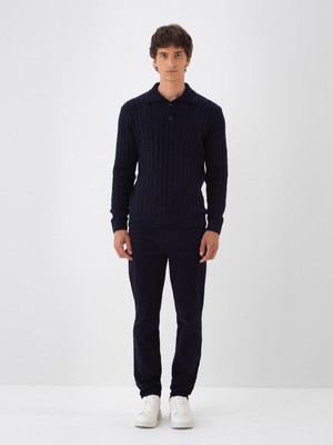 Erkek Lacivert Yumuşak Dokulu Regular Fit Kazak