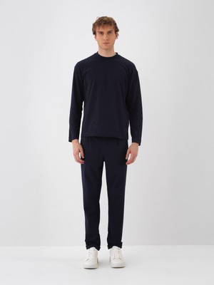 Xint Erkek Lacivert Pamuk Dokulu Regular Fit Uzun Kollu Tişört