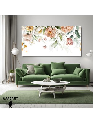 Gaagart Panoramik Kanvas Duvar Tablosu Sarı Beyaz Pembe Çiçek Dizaynı