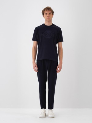 Erkek Lacivert Pamuk Dokulu Regular Fit Tişört