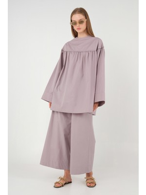 Poplin Bol Paça Pantolon Açık Leylak