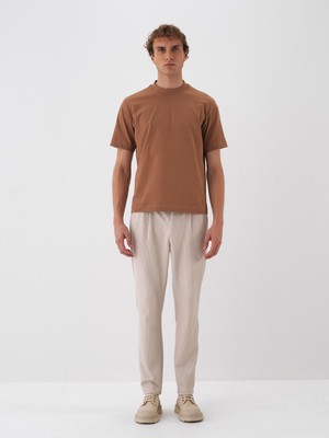 Erkek Camel Pamuk Dokulu Regular Fit Tişört