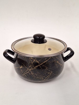 Gizem Emaye Derin Güveç Tencere 18 cm 3 Litre // Siyah Mermer Dekorlu // Indüksiyon Ocakta Kullanılabilir