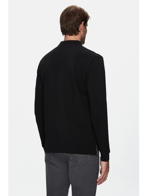 Maxwell Siyah Polo Yaka Baskılı Standard Fit Erkek Sweatshirt