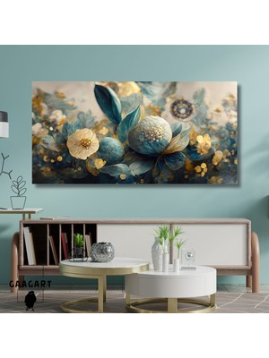 Gaagart Panoramik Kanvas Duvar Tablosu Modern Mavi Yapraklı Çiçek