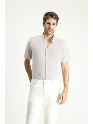 Kısa Kol Regular Fit Desenli Spor Pamuklu Gömlek