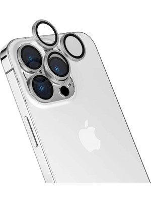 noktaks - Apple iPhone 15 Pro Max - Kamera Lens Koruyucu Safir Parmak İzi Bırakmayan Anti-Reflective CL-15 - Gümüş - T29715