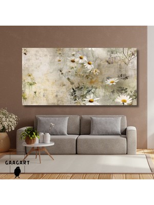 Gaagart Panoramik Kanvas Duvar Tablosu Soyut Zarif Papatya Görselleri