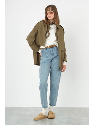 Rüzgarlık Detaylı Trençkot Yağ Yeşili
