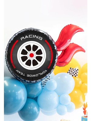 Pekshop Alevli yarış araba lastiği folyo balon seti yarış araba tekerleği yarış temalı balon seti