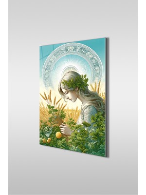 Glaszen Başak Burcu Dekoratif Dikey Cam Tablo