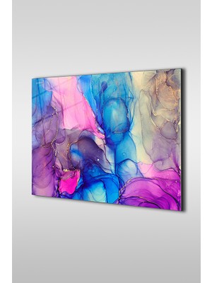 Glaszen Mor ve Mavi Uçuşkan Renkler Dekoratif Yatay Cam Tablo