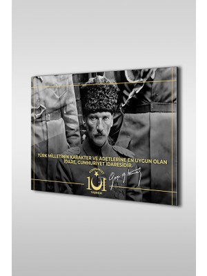 Glaszen Cumhuriyet 101. Yıl Özel Tasarım 4 Yatay Cam Tablo