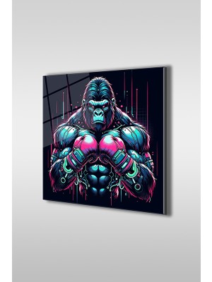 Glaszen Boksör Goril Kare Cam Tablo