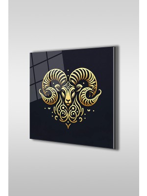 Glaszen Koç Burcu Dekoratif Kare Cam Tablo