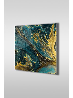 Glaszen Altın Sarısı Soyut Mermer Desen Kare Cam Tablo