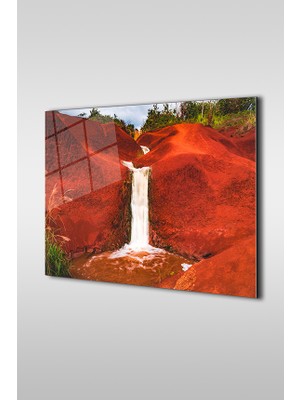 Glaszen Kızıl Kum Şelalesi Dekoratif Yatay Cam Tablo