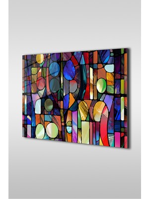 Glaszen Vitraj Stil Geometrik Şekiller Desen Yatay Cam Tablo