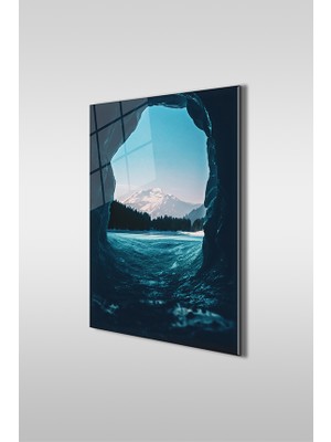 Glaszen Oyuktan Deniz Manzarası Dikey Cam Tablo